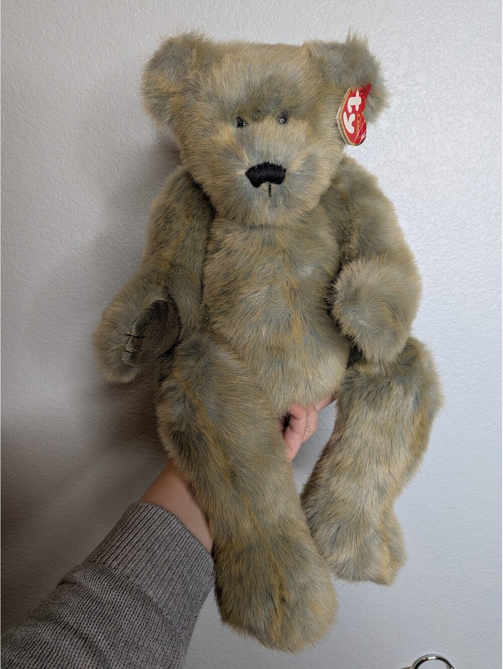 Vintage 1999 Ty Classic Belvedere Teddy Bear Plush Brown Gray with Ribbon